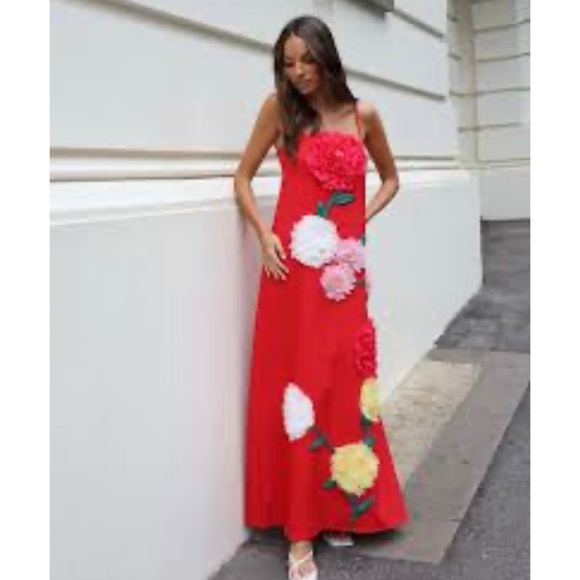 Elliat Buttercup Maxi Dress Floral Embellished Red Maxi Dress - Picture 4 of 7